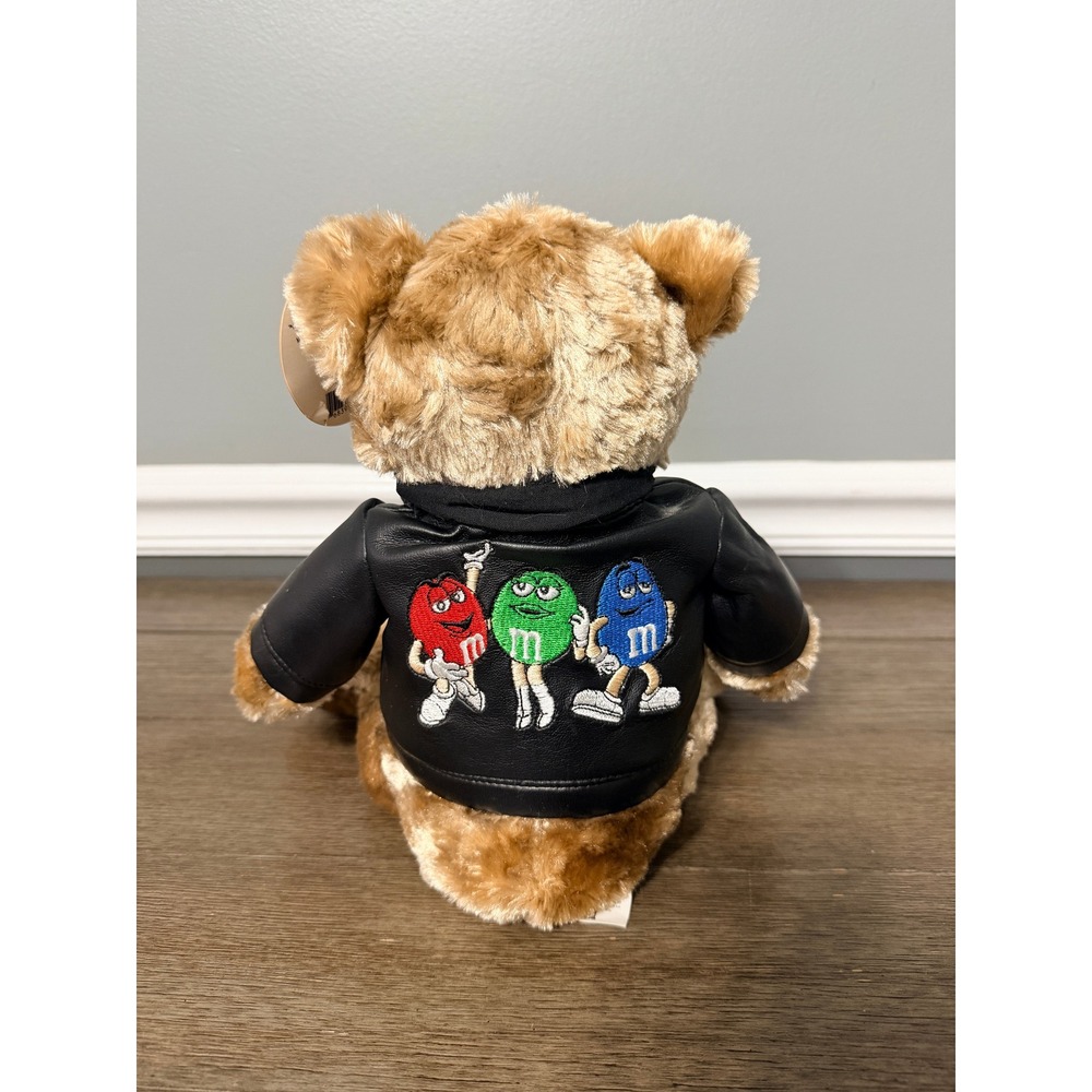 Vintage 2003 M&Ms Teddy Bear in Black Faux Leather Biker Jacket Plush - Picture 3 of 5